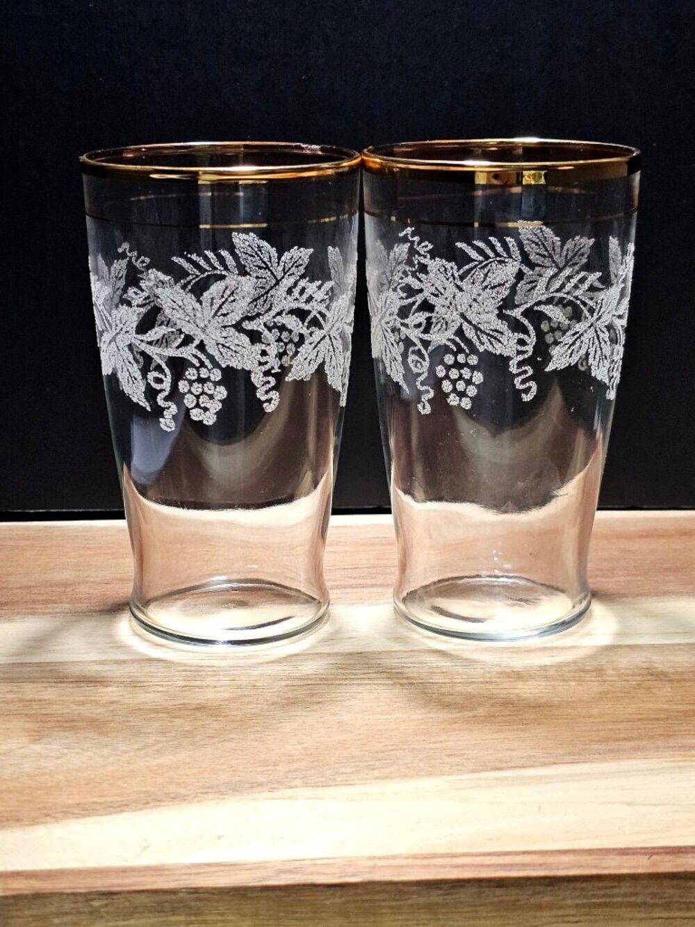 2 Bartlett Collins Golden Fruit Tumbler Glasses 1947 Vintage White Fruit Gold ba